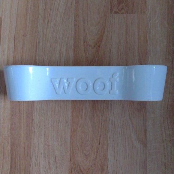 Dog Divided Bone Woof Dish by Linen & Things White Large 14 X 7 - Picture 1 of 5